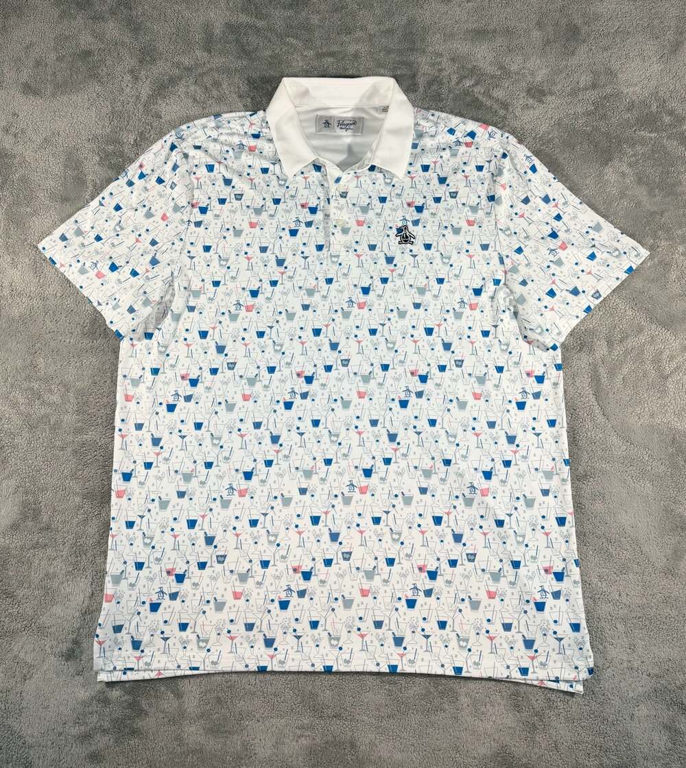 Original Penguin Munsingwear Men's Cocktail Print Short Sleeve Polo Shirt Large
